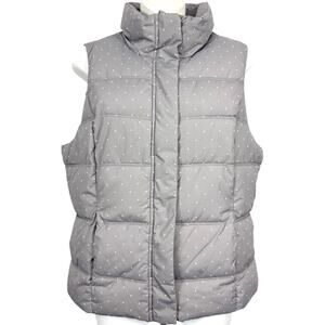 Gap Puffer Quilted Womens Vest Jacket Gray White Polka Dot Sleeveless Coat sz M